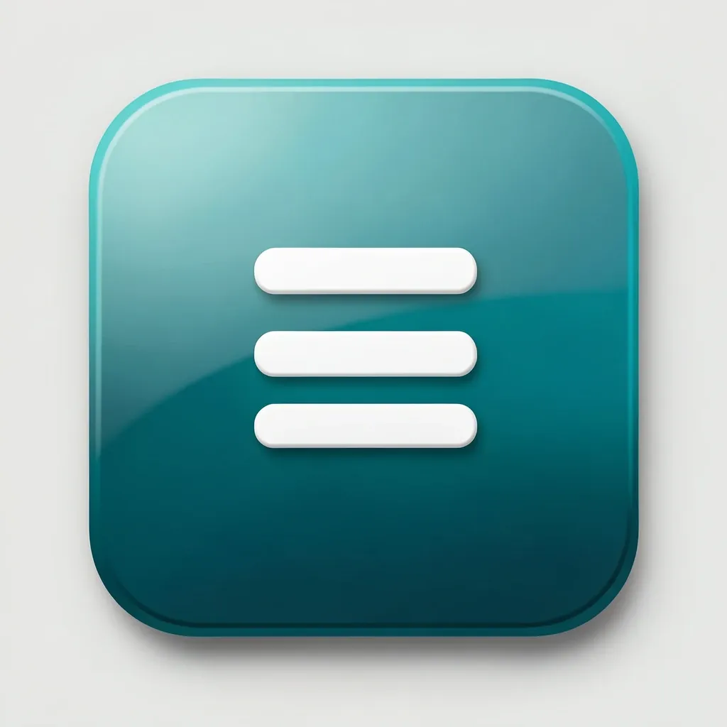 A glossy 3D calculator app icon with a white equals symbol on a teal-to-cyan gradient tile