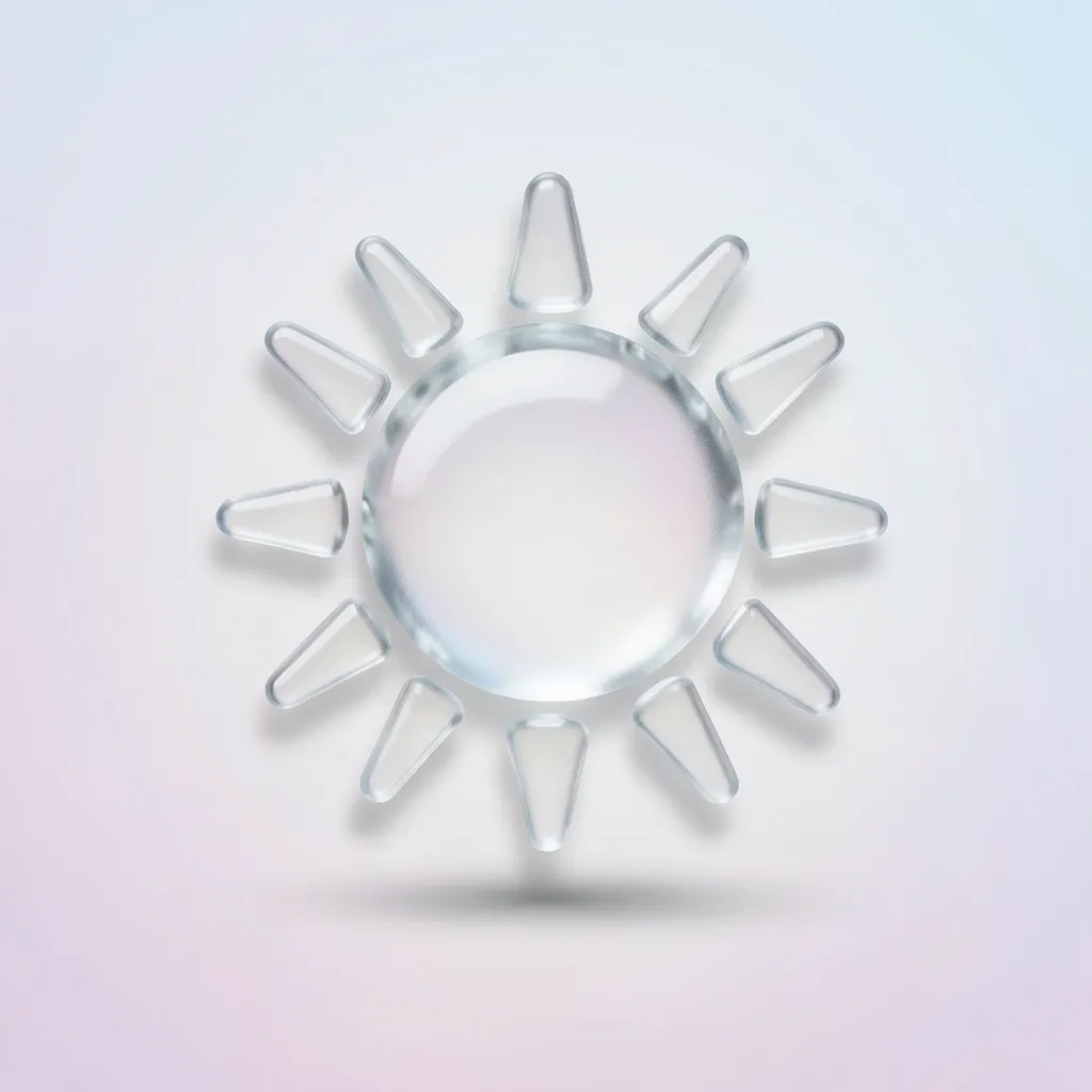 3D glass morphism weather icon with a translucent sun and soft shadows