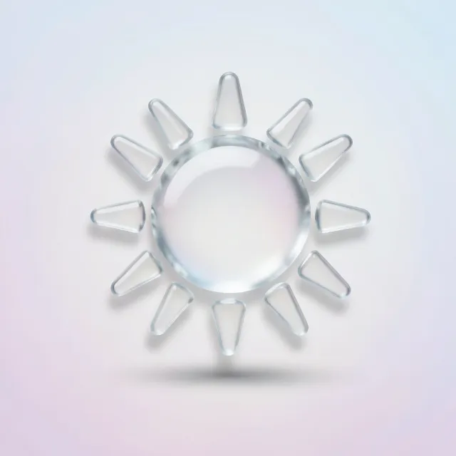 3D glass morphism weather icon with a translucent sun and soft shadows