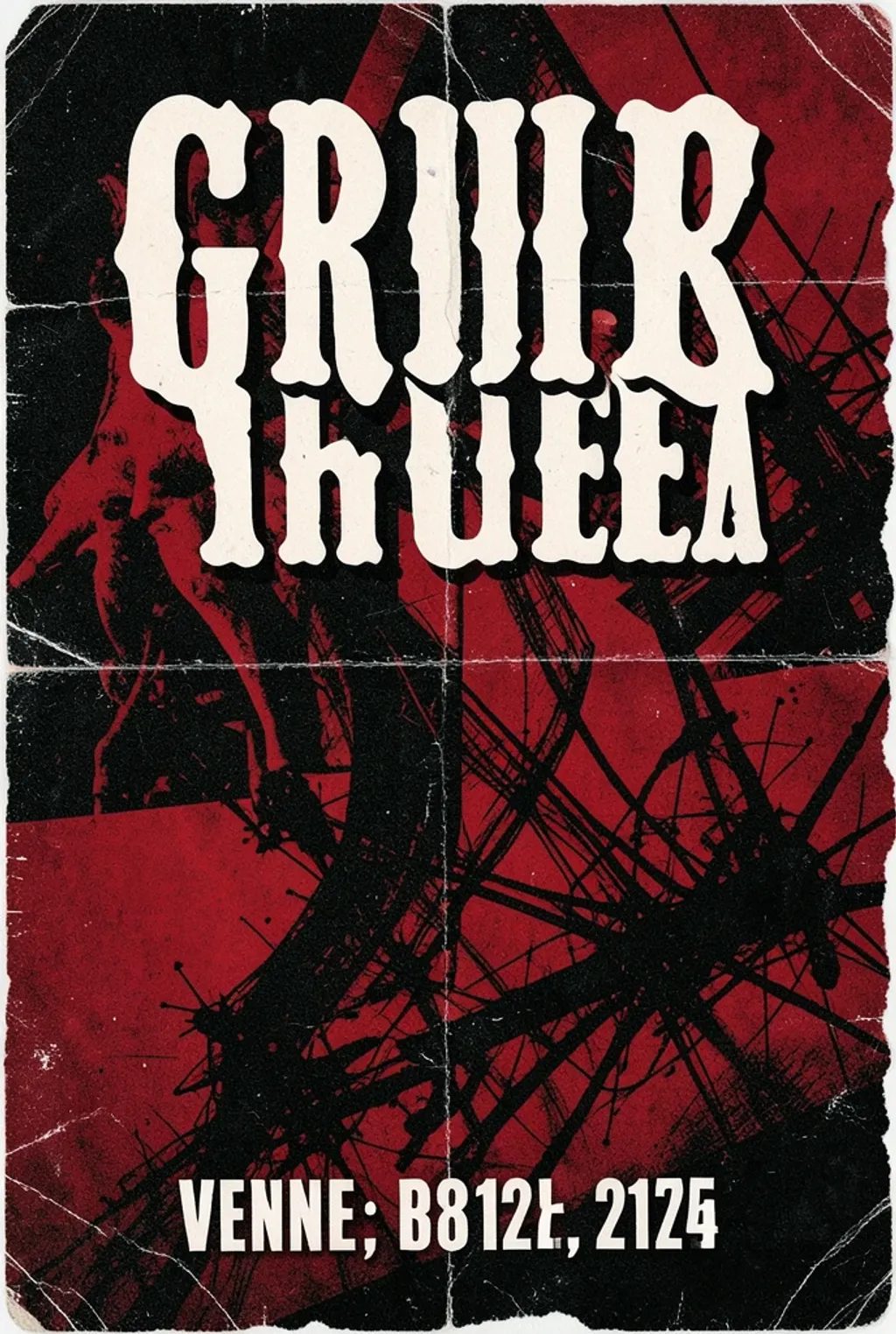 90s grunge band poster with distressed typography and torn paper texture