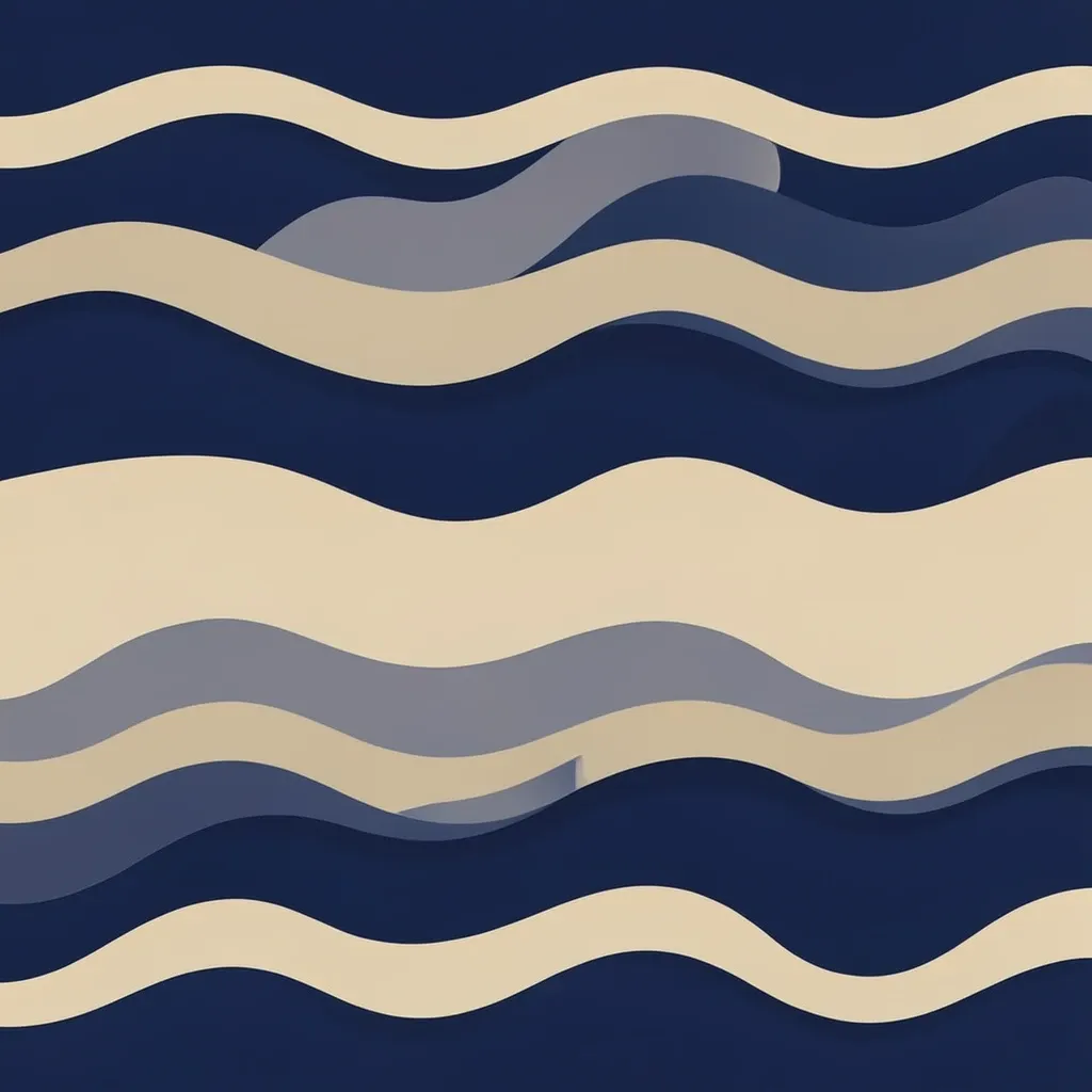 Seamless abstract wave pattern in navy and sand with flowing organic layered shapes