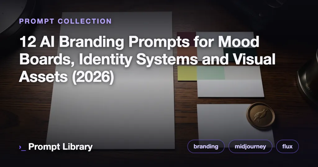 Cover for the prompt collection “12 AI Branding Prompts for Mood Boards, Identit…”, themed illustration with title overlay