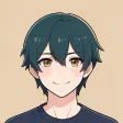 A soft cel-shaded anime avatar portrait on warm beige