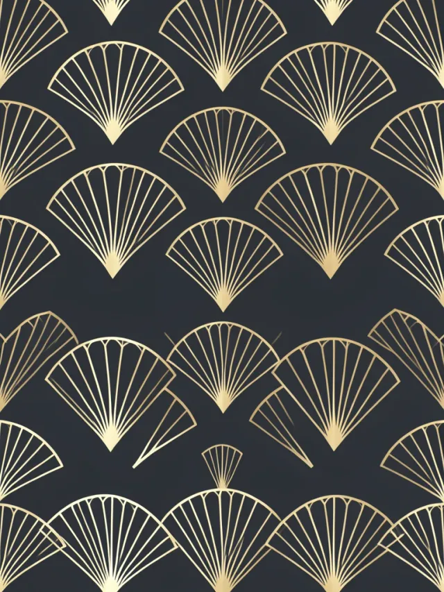An art deco fan pattern in champagne gold on charcoal