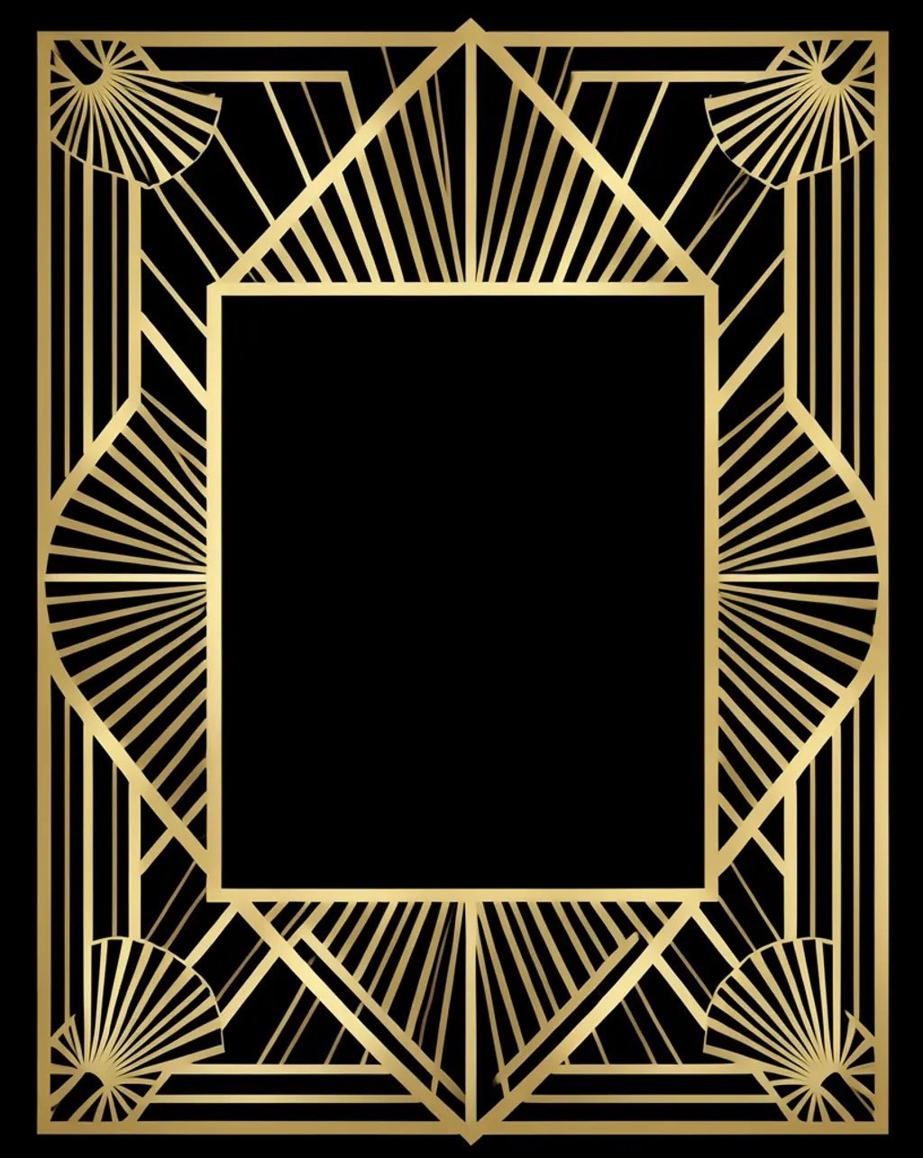 Art deco Gatsby invitation with gold geometric frame and blank text areas