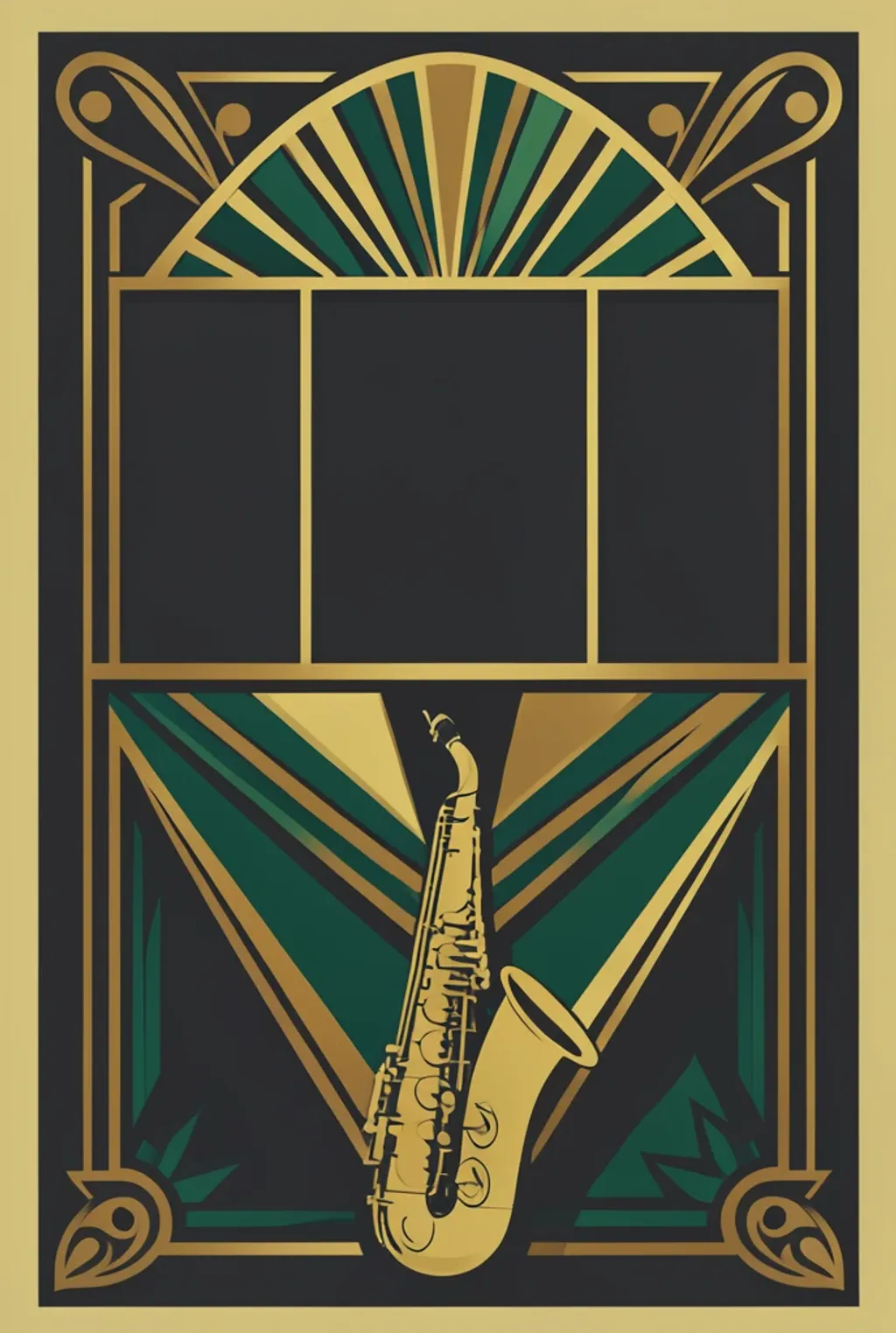 Art deco jazz typography poster with geometric letters and brass accents