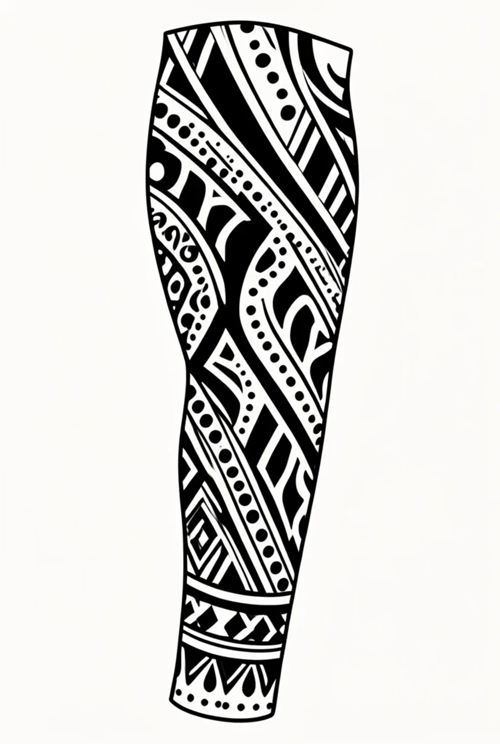 A bold blackwork sleeve design of geometric and dotwork bands in pure black
