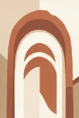 A boho abstract print of terracotta and rust arches with a sun shape