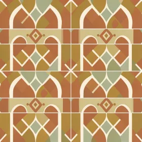 Seamless boho geometric tile pattern in terracotta, mustard, cream and sage with arches and dots