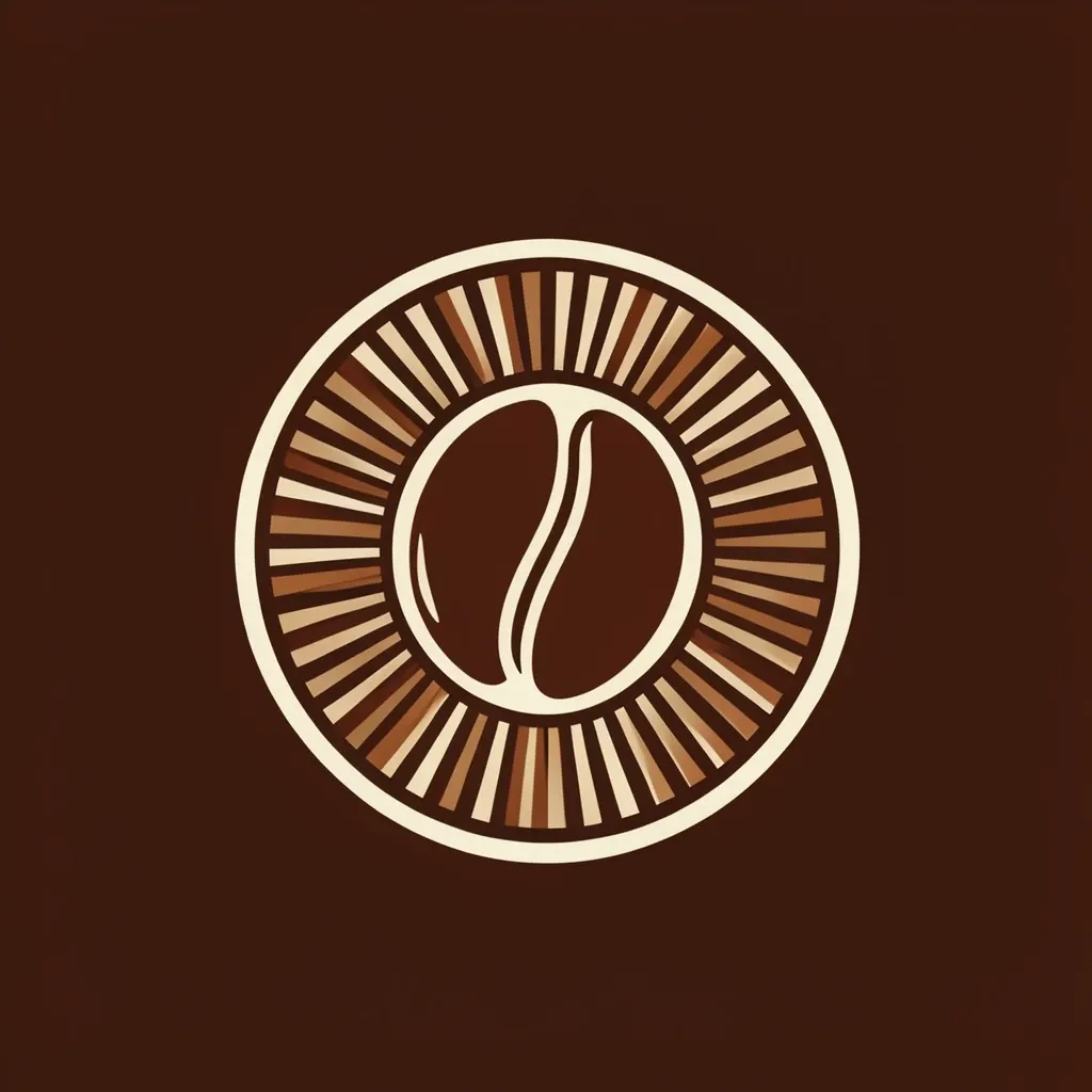Bold circular coffee roaster logo with stylized bean and radiating heat lines in brown and cream