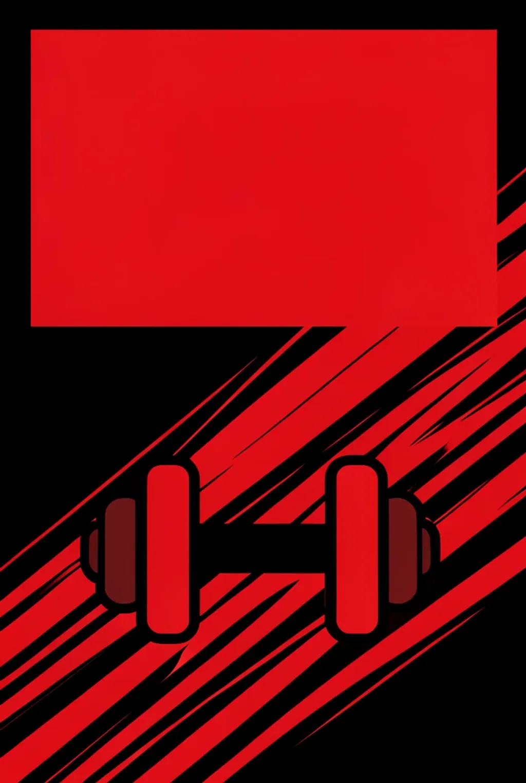 Bold red-and-black gym poster template, a dumbbell silhouette with diagonal speed lines and an empty headline bar on top