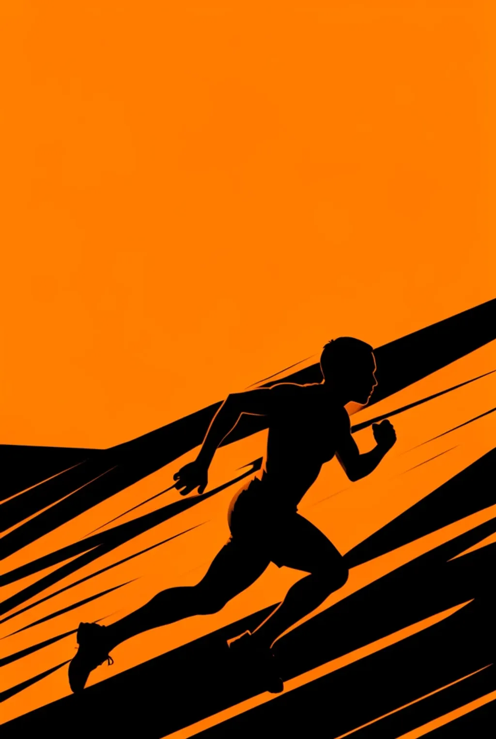 Bold orange-and-black marathon poster template, a running silhouette mid-stride with motion streaks and an empty headl…