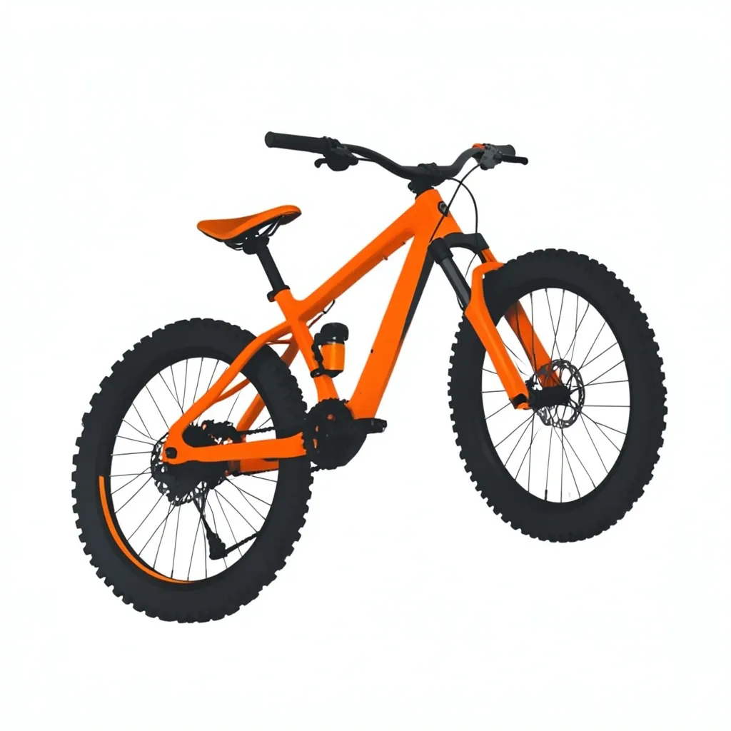 Bold mountain bike logo with thick tires and handlebars in orange and dark grey on white background