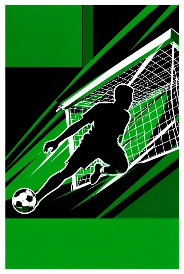 Soccer tournament poster with a bold player silhouette, motion lines and a blank headline banner in green and black