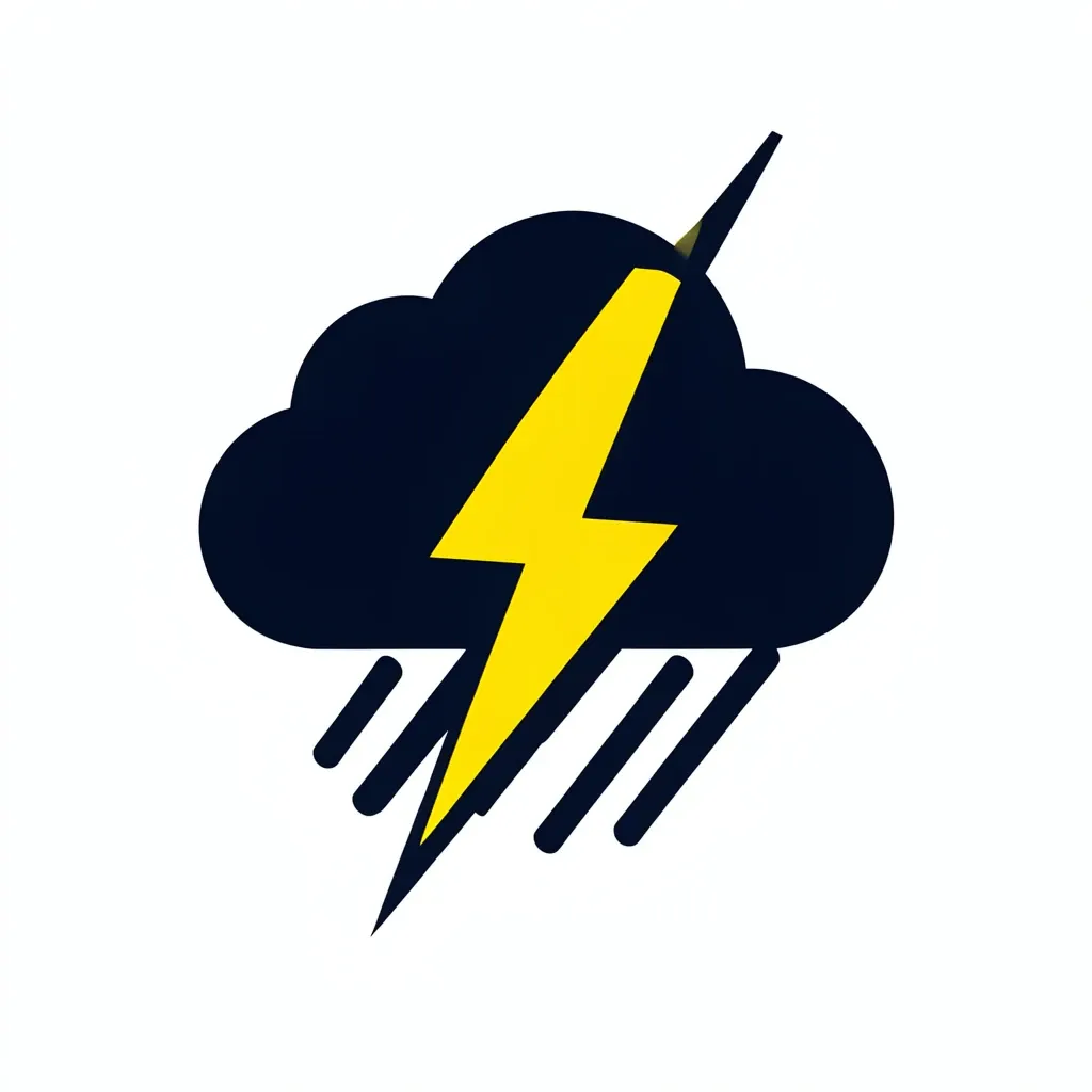Bold thunderstorm logo with lightning bolt and rain cloud in navy and electric yellow on white