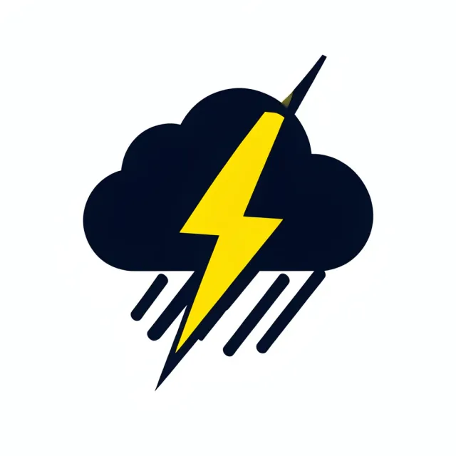Bold thunderstorm logo with lightning bolt and rain cloud in navy and electric yellow on white