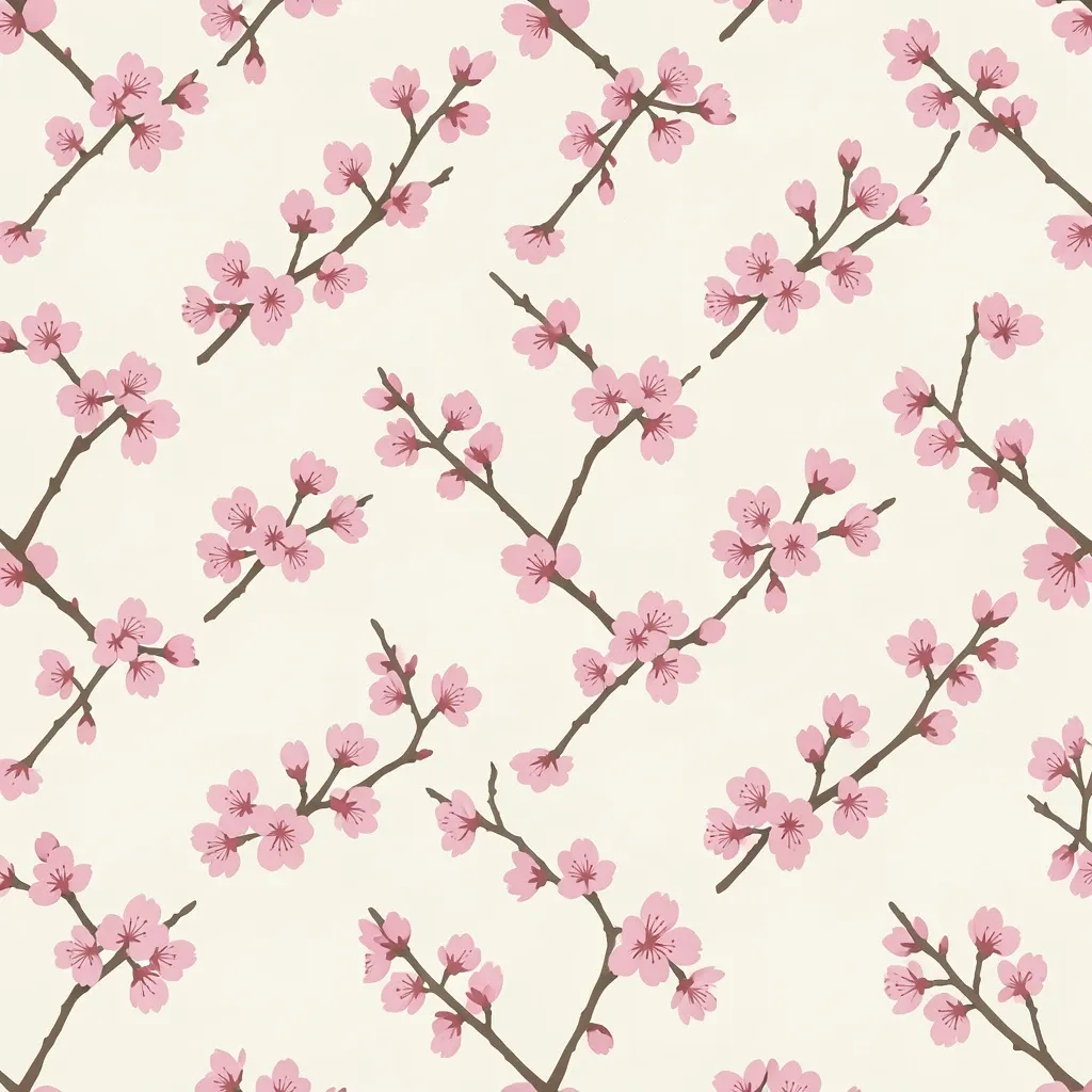 Delicate pink sakura blossoms and branches scattered on a cream background as a seamless repeat pattern