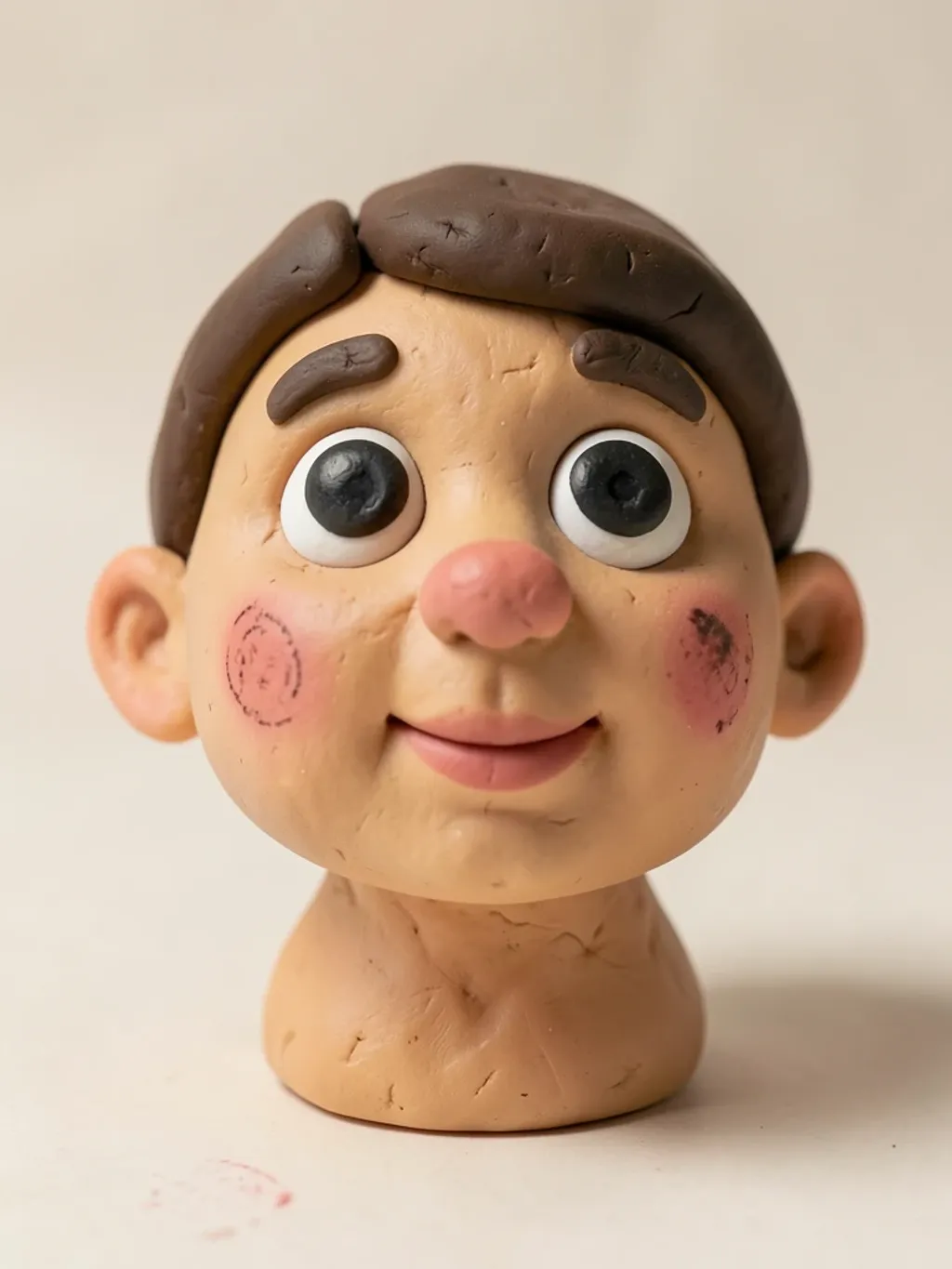 Handcrafted claymation character portrait with visible fingerprints and thumb-smoothed plasticine texture