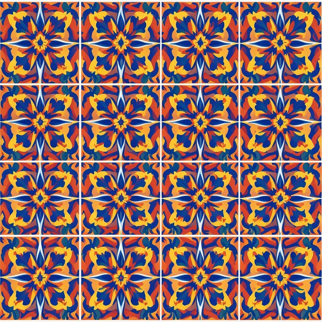 Seamless colorful Mexican Talavera tile pattern in terracotta, cobalt blue, and yellow geometric florals