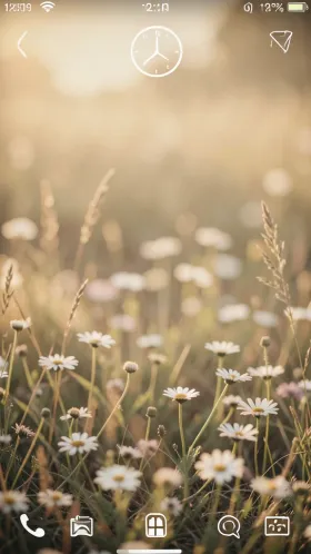 Dreamy cottagecore wildflower meadow phone wallpaper at golden hour with soft hazy light