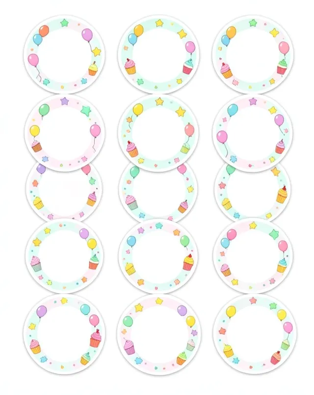 Cupcake topper party printable set with cute icons on round cutouts