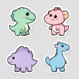 A kawaii pastel dinosaur sticker sheet with four cute dinos