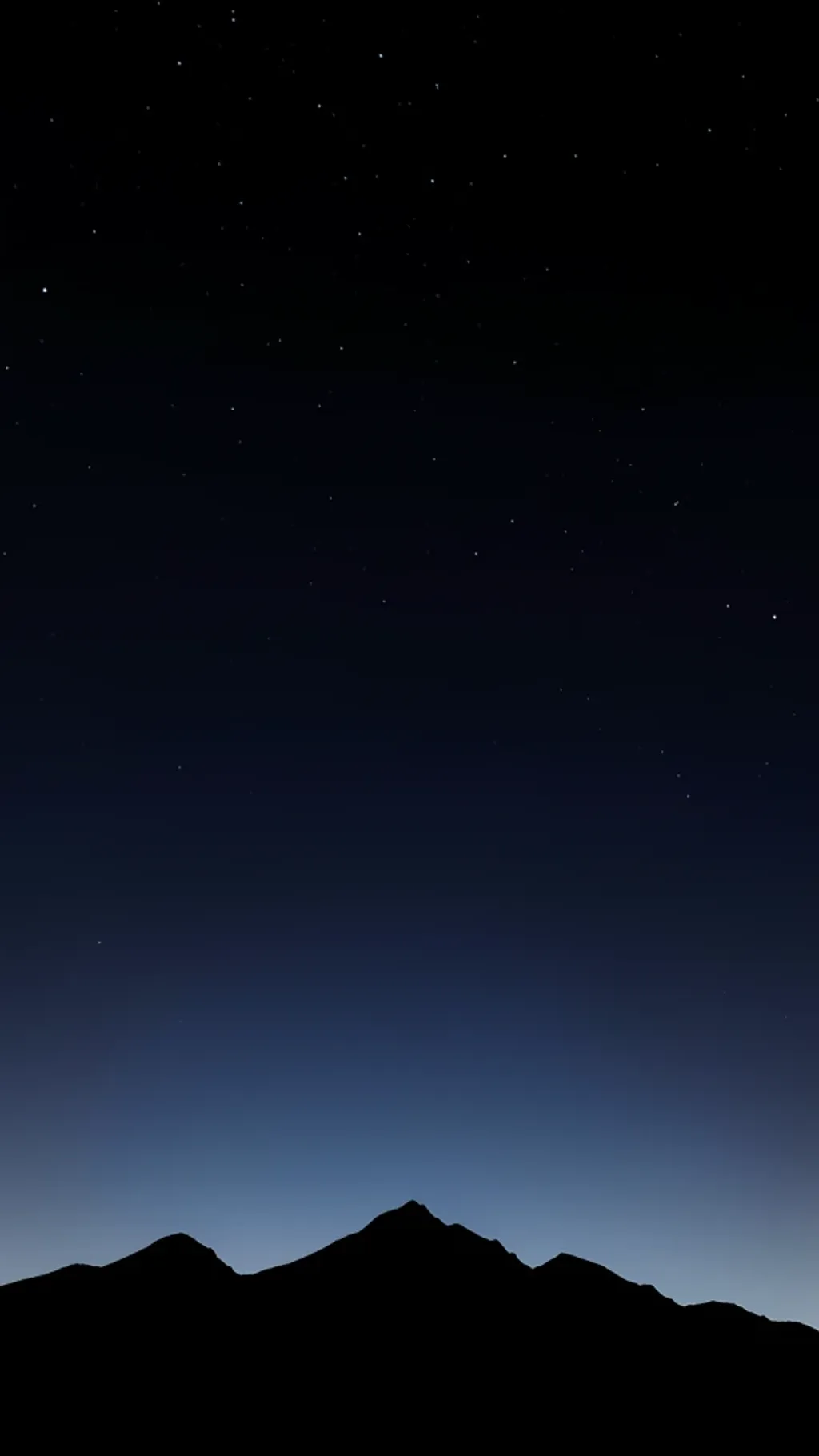 Minimal phone wallpaper with a dark mountain ridge silhouette under a near-black starry sky
