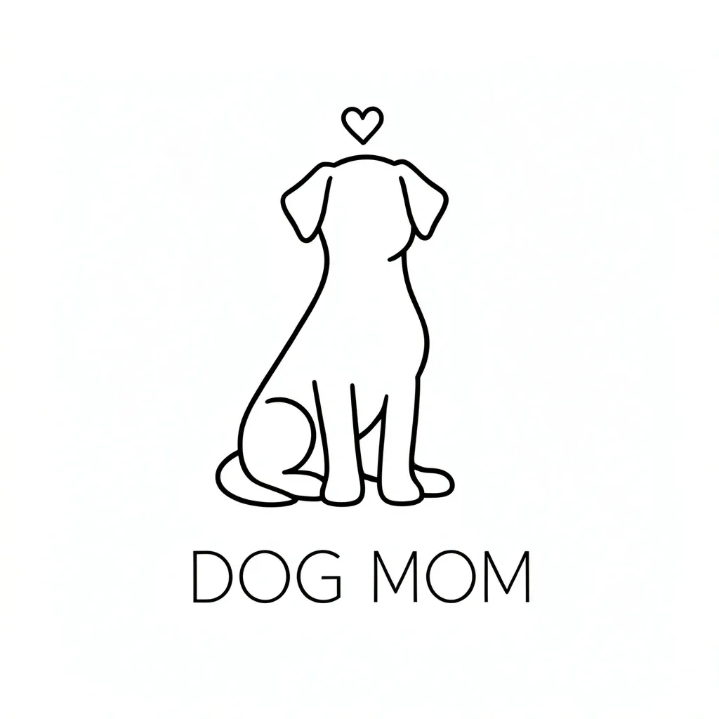 Minimalist dog mom line art design with sitting dog outline and heart
