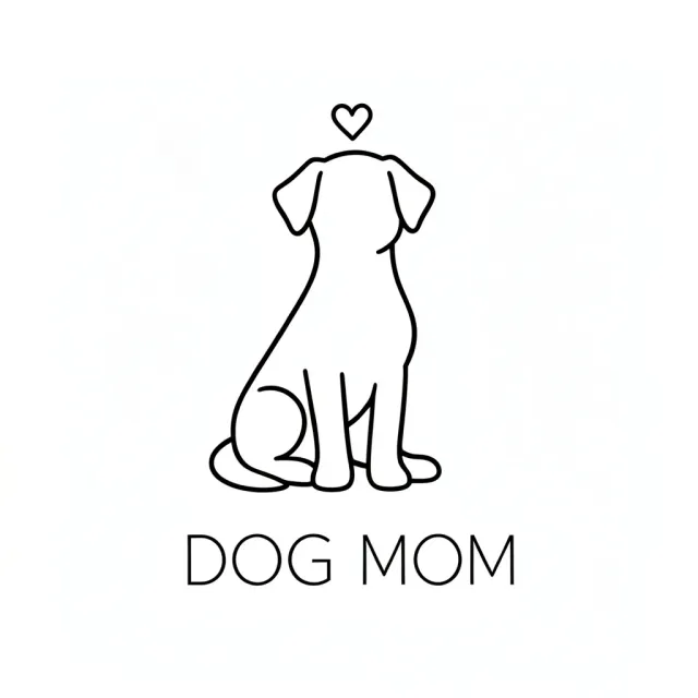 Minimalist dog mom line art design with sitting dog outline and heart