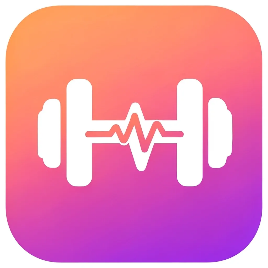 A dumbbell and heartbeat fitness app icon on coral-violet