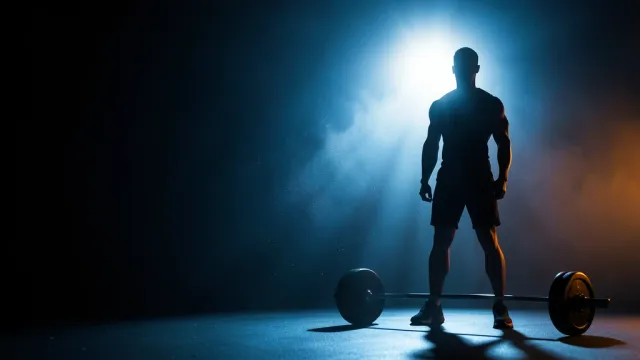 A backlit athlete silhouette gym YouTube thumbnail