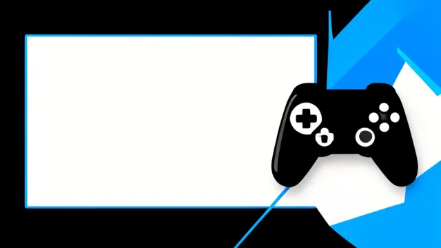 Bold flat design gaming YouTube thumbnail with controller icon and empty title zone