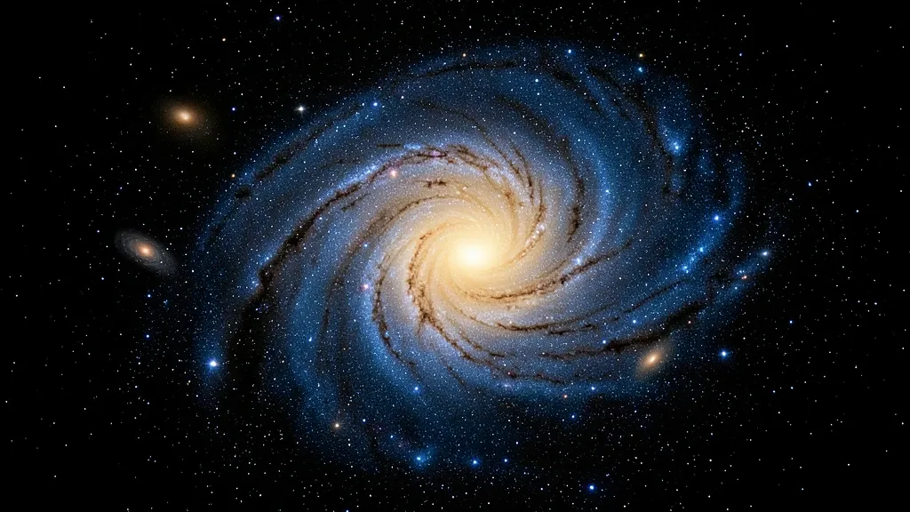 An indigo and gold spiral galaxy deep-field wallpaper