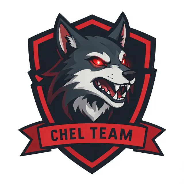 Esports logo of a snarling wolf head with glowing red eyes over an angular shield and a blank name banner