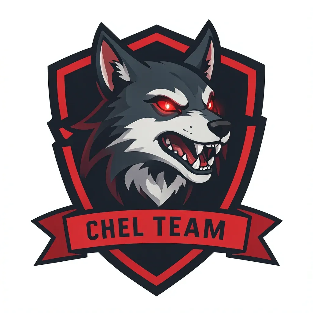 Esports logo of a snarling wolf head with glowing red eyes over an angular shield and a blank name banner