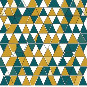 Seamless repeating pattern of interlocking triangles in mustard teal and off-white with charcoal grid lines