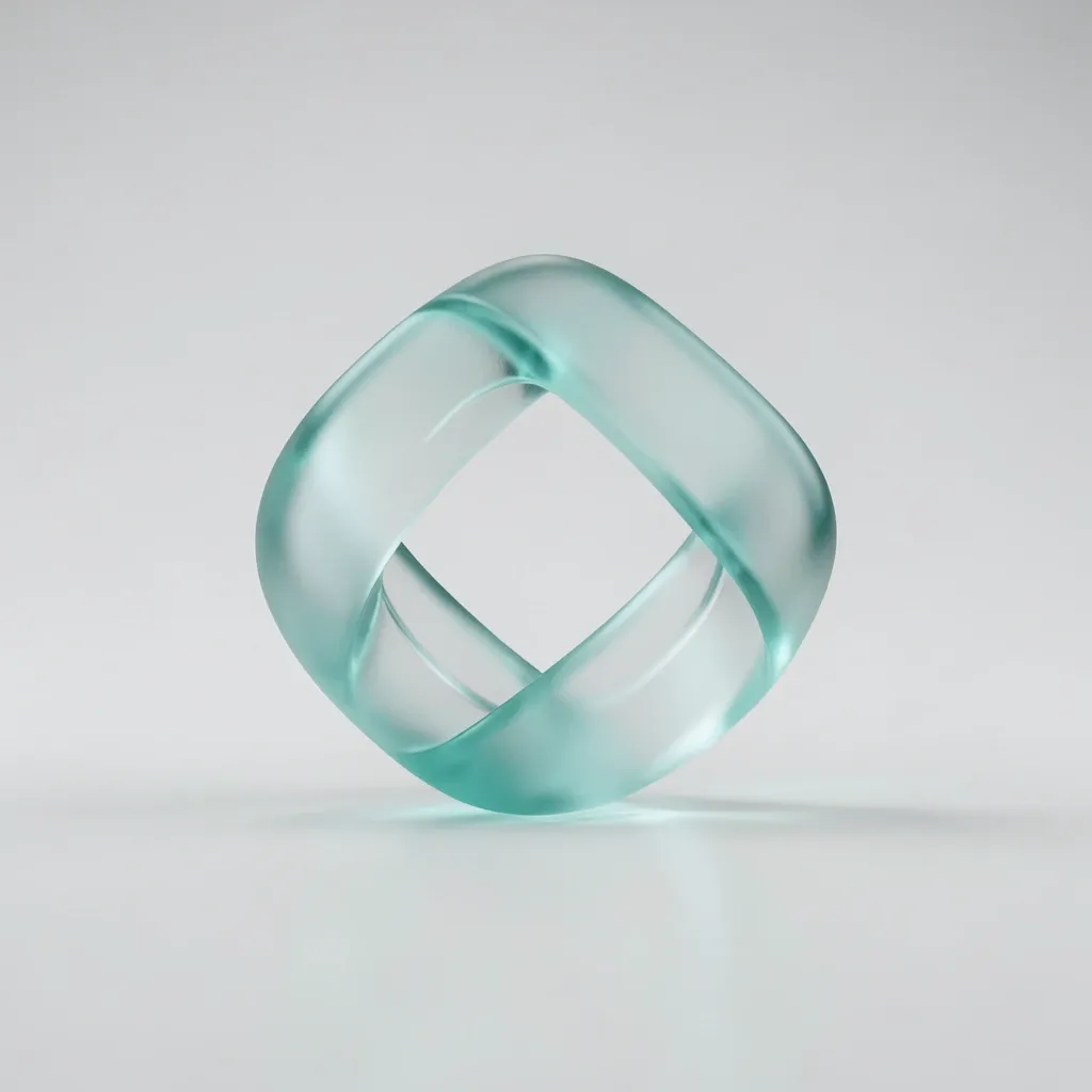 A frosted glass 3D logo knot in translucent teal — AI-generated example render