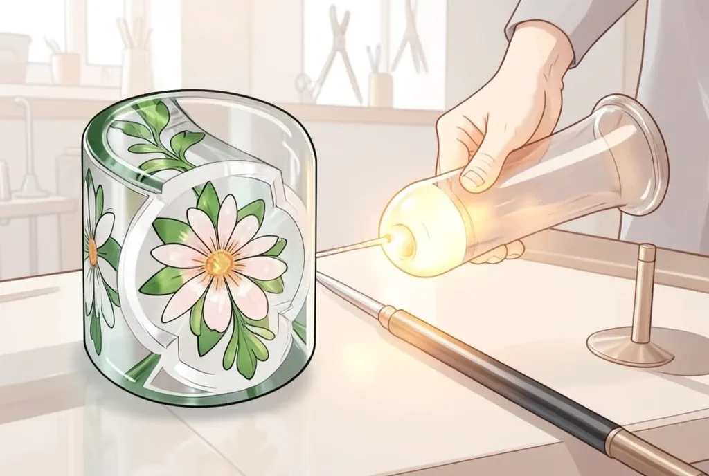 A clean illustration of a murrine glass cane cross-section showing a flower pattern through its length.