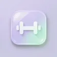 Glassmorphism fitness app icon with frosted dumbbell shape on a gradient bubble