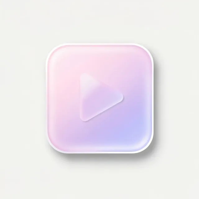 Frosted glassmorphism music app icon with a play triangle on a pink-to-lavender gradient