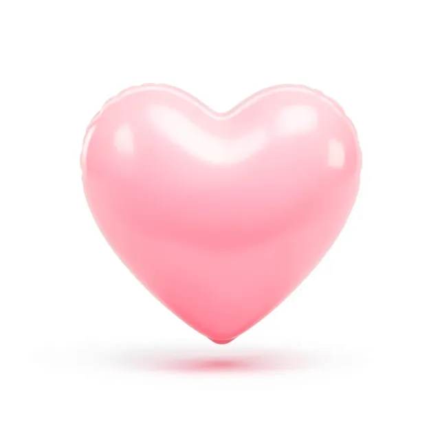 Glossy inflatable 3D heart icon with a candy-pink gradient and highlights, isolated on white