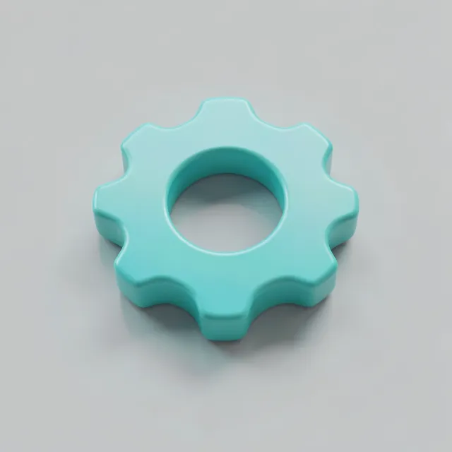 Glossy 3D settings gear app icon on a clean gradient background