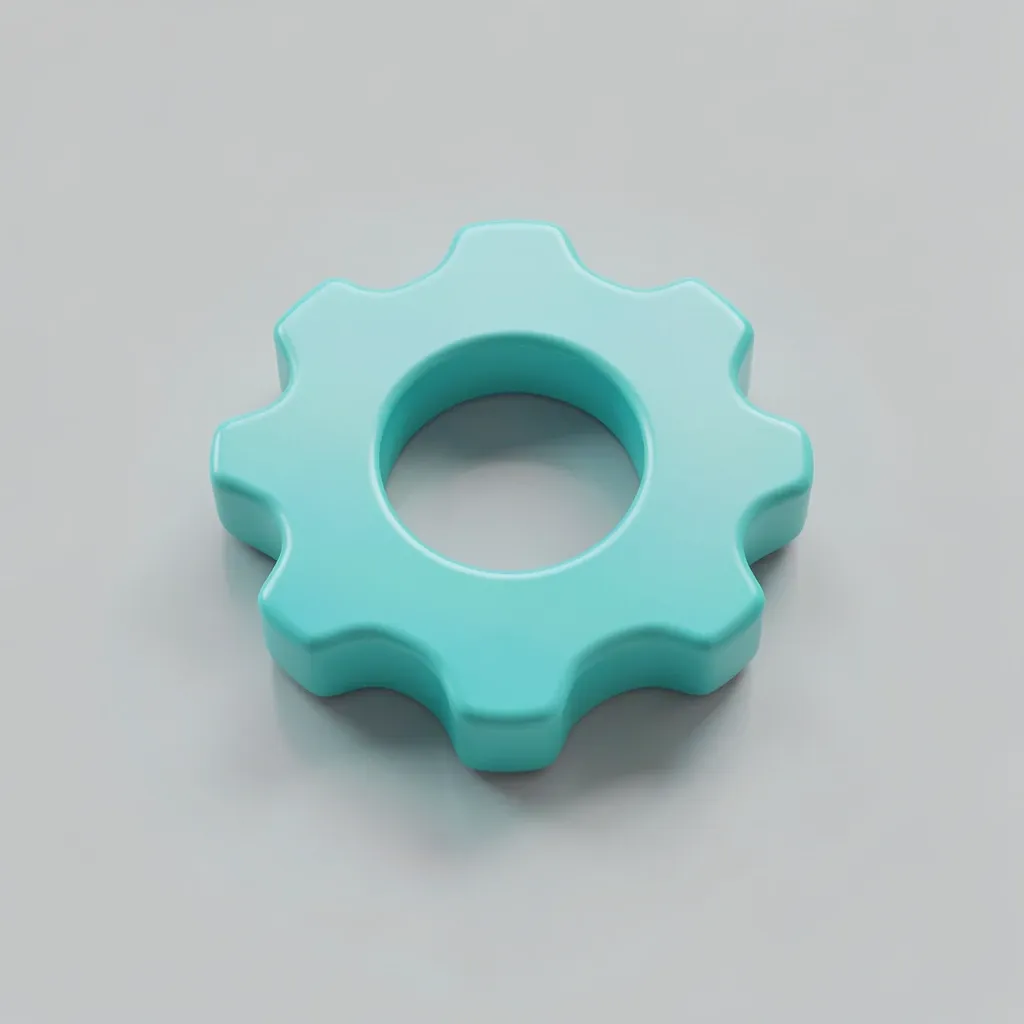 Glossy 3D settings gear app icon on a clean gradient background