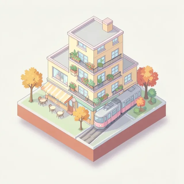 An isometric miniature city block illustration — AI-generated example render