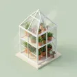 An isometric glass greenhouse diorama with tiered plants