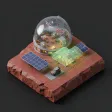An isometric space colony diorama with greenhouse domes on red rock