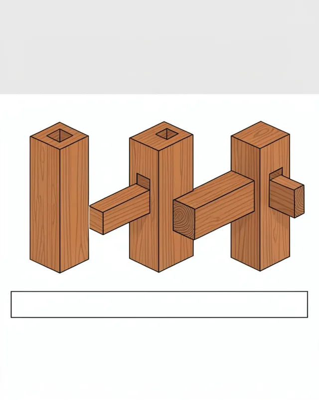 Flat vector diagram of a Japanese timber joint shown apart, partly engaged and fully seated