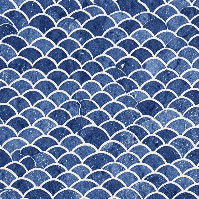 Traditional Japanese seigaiha wave pattern in indigo and white with clean scallops
