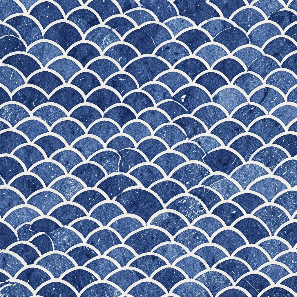 Traditional Japanese seigaiha wave pattern in indigo and white with clean scallops