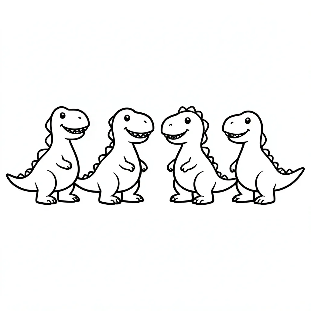 Whimsical kids dinosaur coloring set with friendly cartoon outlines on white